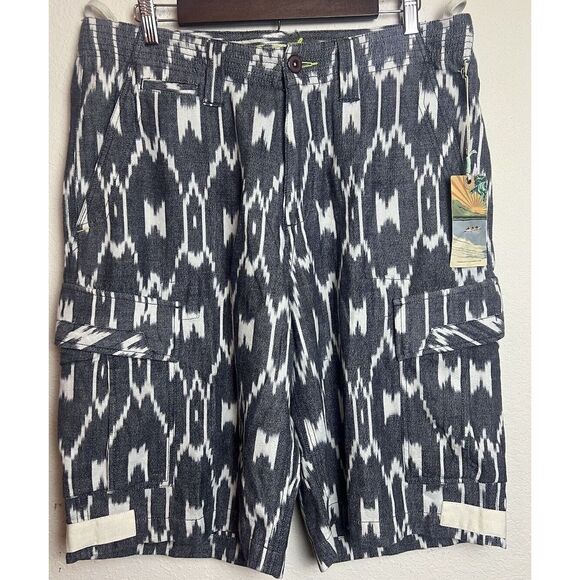 NEW True Grit Men's Size 34 Gray White Ikat Cargo Cotton Casual Shorts NWT $155 - Picture 1 of 15